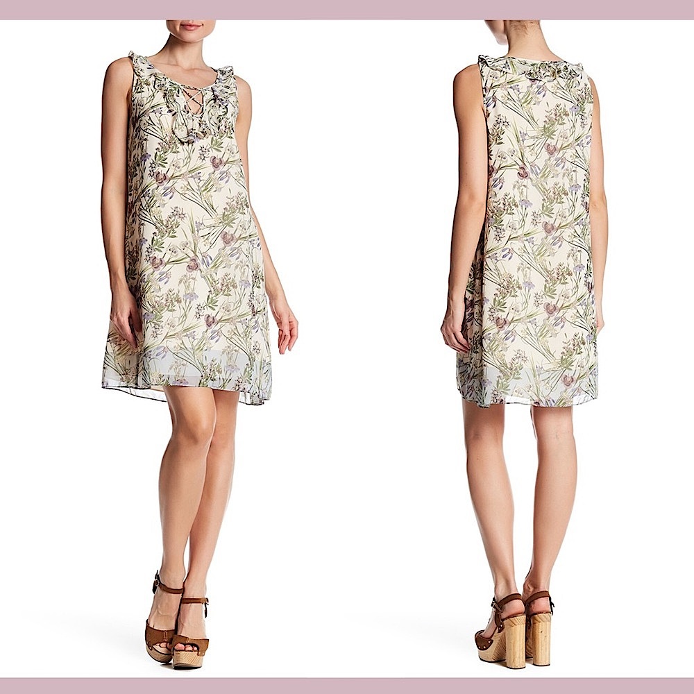Max Studio Floral Swing Dress in Ivory, Size S